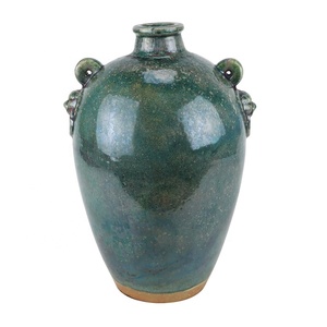 <span class=keywords><strong>Vaso</strong></span> in Ceramica RZSP48 con Smalto Verde Craquelé e Decorazione a <span class=keywords><strong>Testa</strong></span> di Leone con Due Manici - Product Image 1