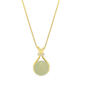 Hetian Jade Pendant Necklace Water Drop Shape Bezel Setting Lucky Bag Design Everyday Wear Clavicle Chain Gold Tone - Product Image 4