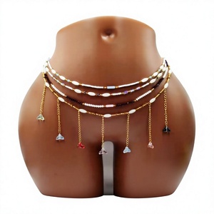 Cadena de cintura de aleación con grava irregular multicapa, sexy, para playa, ajustable, hecha a mano, 70+20cm, estilo europeo americano, para bikini de adultos - Product Image 3