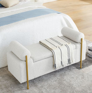 Luxury Convertible Fabric Storage Bench with Modern Design Cylindrical Arms and Iron Legs for Bedroom Living Room Home <b>Office</b> - Product Image 5