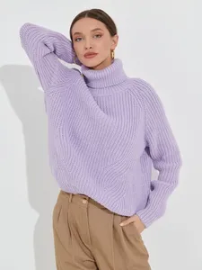 Blubelle Kadın Balıkçı Yaka Kazak Kalın Örgü Büyük Beden Kalın Sıcak Sonbahar Kış Günlük Nefes Alabilen Midi Kırışmaz - Product Image 2