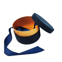 Boîte à chapeau ronde en velours de luxe personnalisée avec poignée en ruban de satin, bord intérieur doré, emballage cadeau rigide pour cadre photo, bougie