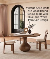 Table à manger à plateau massif, table ronde vintage française, table ronde moderne de luxe léger, table à manger nordique en bois massif italien
