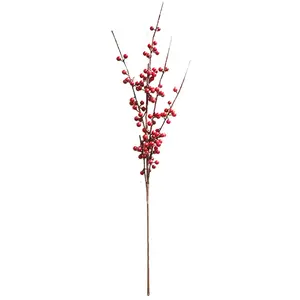 2023 62 cm künstliche Frucht Weihnachten langer Stiel sucht rote Beere Zweige für Schaukasten Heimdekoration