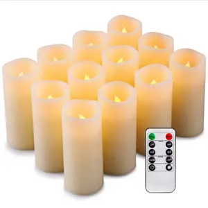 3D无焰真蜡电发光二极管蜡烛12 pcs遥控电池供电闪烁柱发光二极管蜡烛