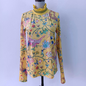 T-shirt à manches longues pour femmes, col montant personnalisé, motif floral - Product Image 3