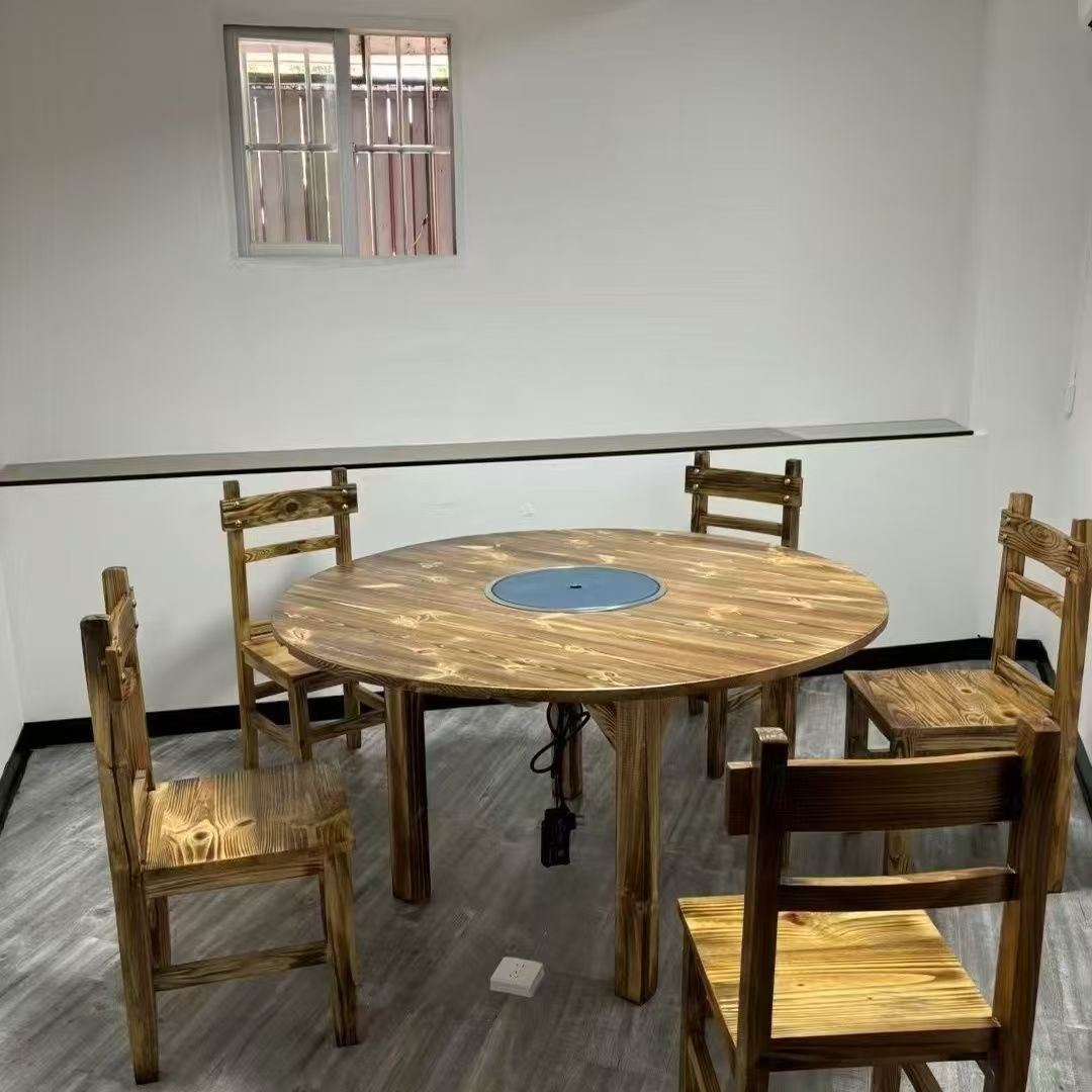 Table ronde de 1,2 mètre, plaque à induction encastrable, 6 chaises