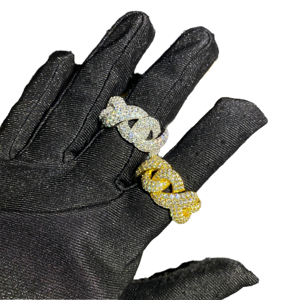 Fine Custom Hip Hop Cuban <b>Ring</b> for <b>Men</b> with VVS Moissanite Gold Plated Prong <b>Set</b> Iced 925 Silver Jewelry - Product Image 1
