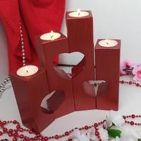 Porte-bougie carré en bois rouge pour la Saint-Valentin, Noël, mariage, table, porte-bougie en forme de cœur