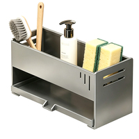 Support d'évier en métal 2-en-1 avec étagère de rangement pour éponges et porte-savon, organisateur d'angle pour comptoir de cuisine