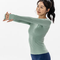Dames lange mouw gymshirts met aangepast logo, effen patroon, zachte fitness workout ruiterkleding yogatop sweatshirts