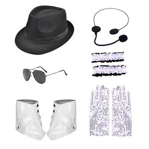 Accessoires de scène DISCO en gros : Costume <span class=keywords><strong>Michael</strong></span> <span class=keywords><strong>Jackson</strong></span> rayé avec paillettes, <span class=keywords><strong>chapeau</strong></span>, cravate et gants pour fêtes et mariages - 100% authentique - Product Image 3