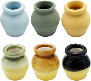 Lot de 6 mini-pots en céramique terracotta avec trous de drainage pour maison de poupée et jardin féerique, bonsaï - Écologique, DIY, échelle 1:12 - Product Image 1
