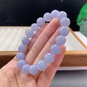 Bracelet pour <span class=keywords><strong>femme</strong></span> en perles de verre soufflé de 10 mm, émail violet cendré et bleu ciel, avec pendentif cercle unique, bijoux pour la fête des Mères - Product Image 1