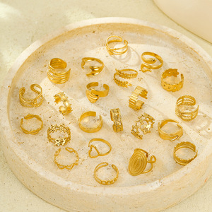 New Trendy Stainless Steel 18k Gold Heart Flower Waterproof <strong>Open</strong> Adjustable Non Tarnish Finger <strong>Ring</strong> Women - Product Image 1