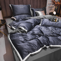 Parure de lit de luxe rayée quatre pièces en soie lavée brodée 500TC antistatique, multicolore, pour lit King Size, drap et housse de couette