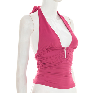 Viviblook J26TP046 – Nouveau débardeur sexy plissé sans manches à col halter pour femme - Product Image 2