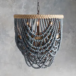 Lustre perlé en bois pendentif Antique lampe suspendue boho lumière en bois pour chambre cuisine îlot salon