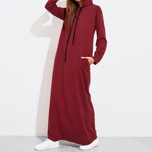 Custom Women's Muslim Hoodie Long Sleeve French Terry Islamic Sweatshirt Jumper Dresses Abaya Dress