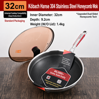 Wok antiadhésif en acier inoxydable 304 de 12,6 pouces avec revêtement alvéolé pour tous types de cuisinières - Vente en gros