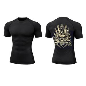 Pakaian Olahraga Kompresi Kerah Bulat dengan Logo Kustom, Cepat Dikirim, Bahan Polyester, Cetak Sublimasi Tengkorak, untuk Atletik - Product Image 1