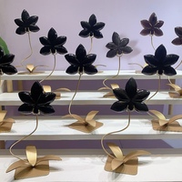 Natürliche Gemischte Kristallorchidee als Ornament mit Metallständer, Handgeschnitzte Edelstein-Orchidee als Tischdekoration für Spirituelle Heilung