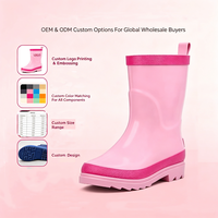 Bottes de pluie hautes pour tout-petits, rose bicolore, avec semelle extérieure antidérapante profonde, à languette de maintien unique, vente en gros OEM en vrac