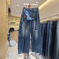 ZHEZHE Jean Cargo Irrégulier Décontracté en Denim Lavable Style Rétro Unique Grande Taille 4XL 2026 Nouvelle Collection Streetwear