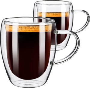 Verres à café, cappuccino, latte et thé résistants à la chaleur de 12 oz (350 ml), tasses à café à double paroi, mugs avec poignée - Product Image 1
