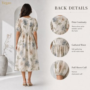 Gaun <span class=keywords><strong>Midi</strong></span> Motif Bunga Yegao <span class=keywords><strong>Pakaian</strong></span> Vintage Wanita Gaun Wanita Elegan Gaun Kasual Wanita Pesanan Pabrik Khusus - Product Image 2