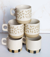 Mug à café en porcelaine rustique fait main avec motif géométrique nordique pour le thé de l'après-midi et l'utilisation en couple