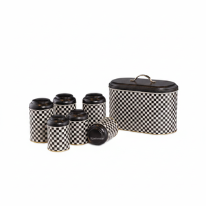 7 Pcs Round Tin <b>Box</b> Kitchen Set Dome <b>Lid</b> Checkerboard Checkers Design - Product Image 2