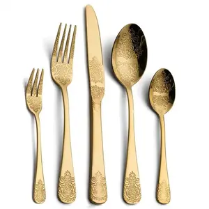 Couverts De Mariage Or Argenterie Ensemble Cubiertos <span class=keywords><strong>Golden</strong></span> Couverts Couverts Kits pour Événements - Product Image 1