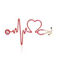 Bedankt Broches Voor Rode Stethoscoop Verpleging Gezondheid Kleurrijke Rhinestone Enamel Heart Beat Medische Verpleegster Arts Broche Pins