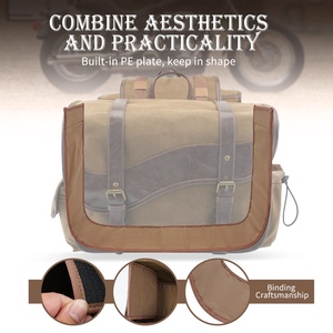 NiceCNC – sacoches universelles en cuir et toile pour siège arrière en cire d'huile, sacoches latérales de <span class=keywords><strong>moto</strong></span> - Product Image 3