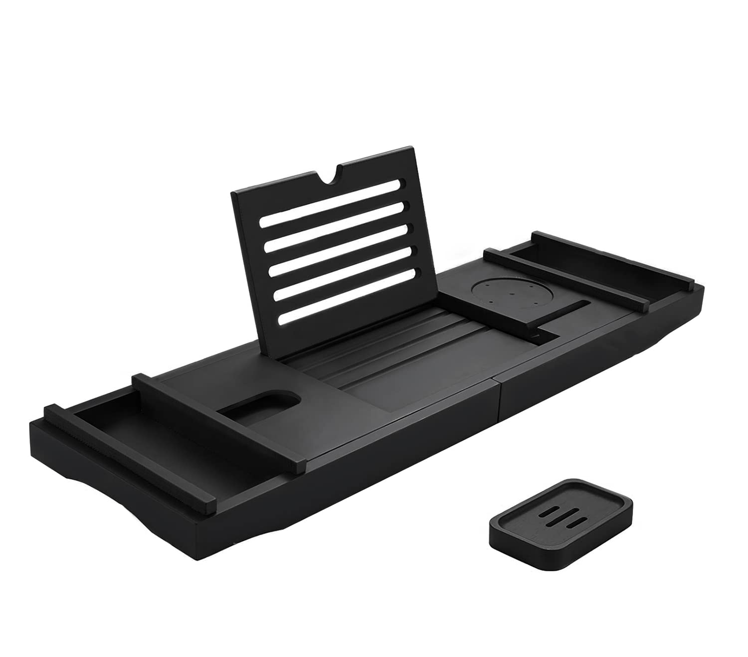 Роскошный черный бамбуковый поднос для ванны, расширяемый поднос, аксессуары для ванной и стол с держателем для бокала вина, органайзер для ванной комнаты