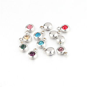 5 unids/lote plata/oro rosa piedra natal colgante encanto redondo 6,5mm dijes de acero inoxidable para la fabricación de joyas - Product Image 1