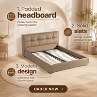 WINMAX Lit Moderne de Luxe en Cuir Véritable avec Cadre en Fer, Confortable, Taille King Queen, Modulaire pour Maison et Hôtel 2519