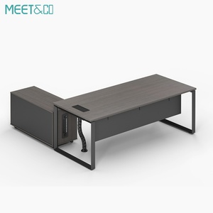 Bureau de direction moderne de luxe en forme de L pour manager/PDG, extensible, contemporain, pour bureau/villa/maison, en MDF et métal - Product Image 6