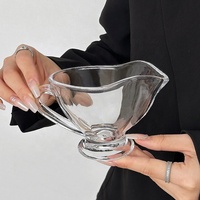 Vente en gros usine : Soucoupe à sauce en verre transparent en forme de bateau, sans plomb, avec mini-poignée, pour vinaigre, vinaigrette, yaourt