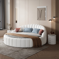 Lit king size double rond en cuir italien minimaliste, mobilier moderne et simple pour couple, style princesse
