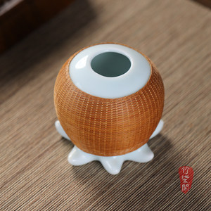 Bamboo Woven Porcelain Flower Vase Octopus Shape Handmade Traditional Ceramic Pot For Living Room Decor - Product Image 5