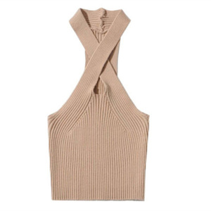 Nouveaux hauts courts à bretelles croisées sexy à séchage rapide pour femmes, en maille douce unie, à manches courtes, ajustés, à épaules dénudées - Product Image 6