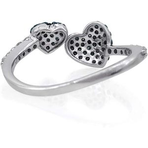 Ornaatis Bague en diamant en forme de cœur 0,86 carats en argent sterling avec diamants fantaisie blancs et bleus, bague de promesse pour femme, taille 7 - Product Image 3