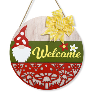 Wooden Welcome Sign Circular <b>Spring</b> Mushroom Hanging Decoration Home Decor <b>Door</b> Wall Art Easter Gift - Product Image 5