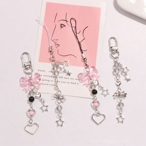 New Y2K Butterfly Knot Keychain Creative Phone Chain Hanging <b>Rope</b> Love Pentagram Pendant Crystal Bead Bag Decoration - Product Image 1