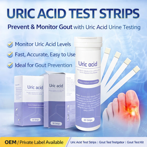 Bandelettes de test urinaire pour l'acide urique pour la surveillance de la goutte, <span class=keywords><strong>kit</strong></span> de test urinaire rapide, 30 bandelettes, OEM disponible - Product Image 1