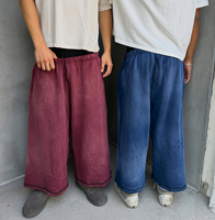 Pantalon de survêtement ample en molleton délavé et vieilli pour homme, avec coutures contrastées, style Y2K streetwear hip-hop décontracté