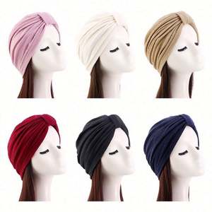 Ready to Ship Outdoor Multifunction Polyester Knotted Twist Headscarf Solid Color Pre-<b>tied</b> Elastic High Quality Women Turban - Product Image 2