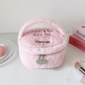 Round-shape Cotton Plush Cosmetic <b>Case</b> Bag Large Capacity <b>Makeup</b> Bag for Women Easy to Carry Zipper Organize Bag - Product Image 2